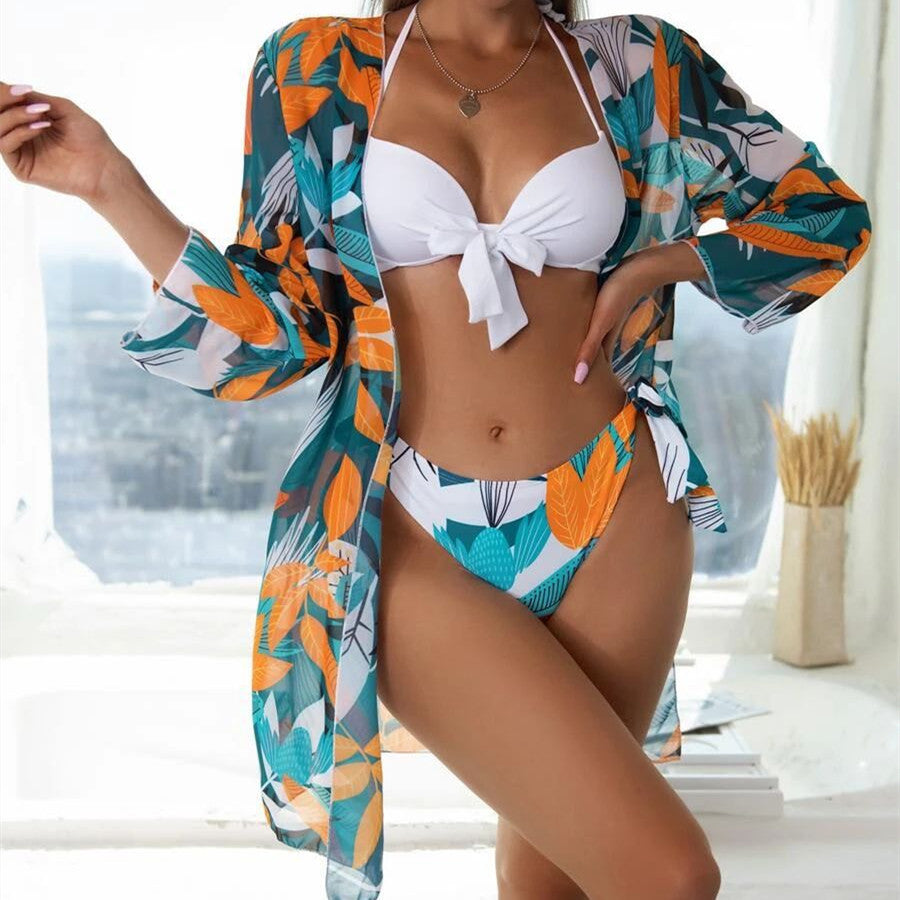 Women'S Three-Piece Bikini Mesh Split Swimsuit