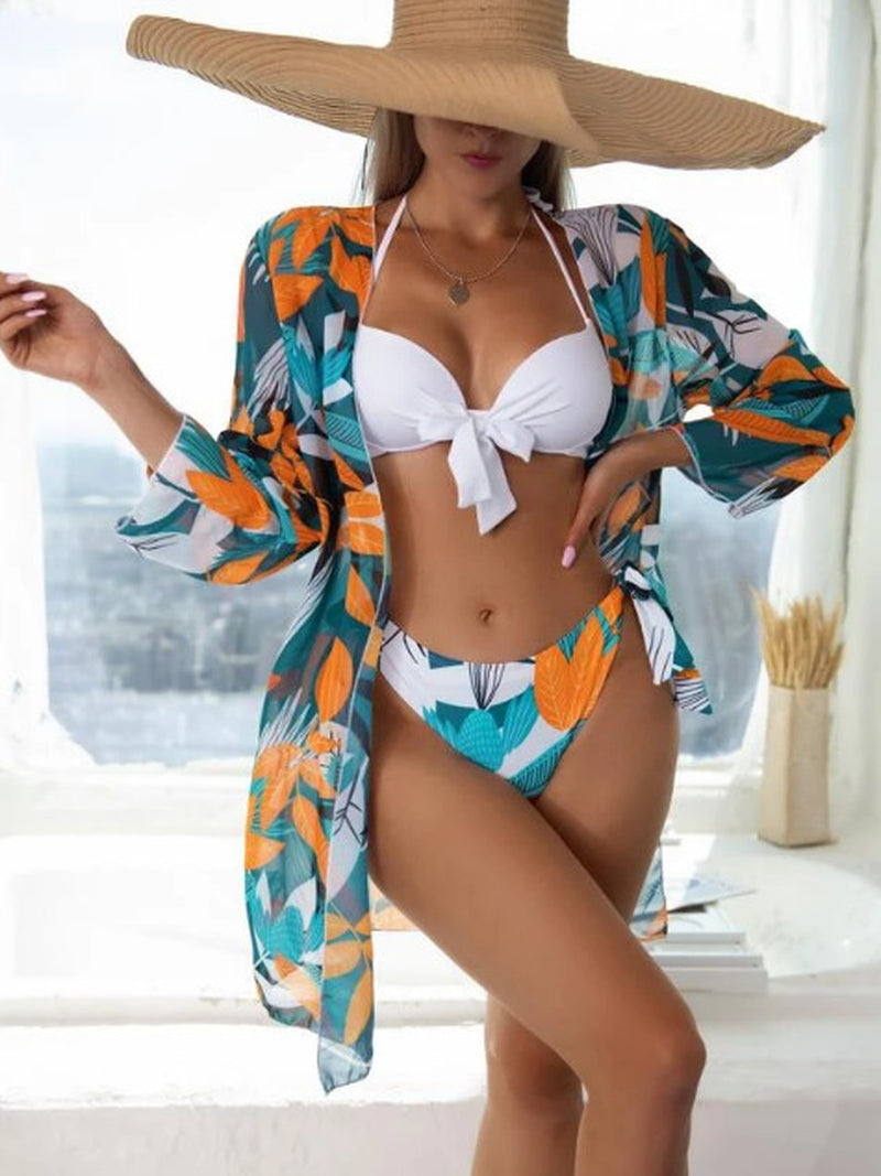 Women'S Three-Piece Bikini Mesh Split Swimsuit
