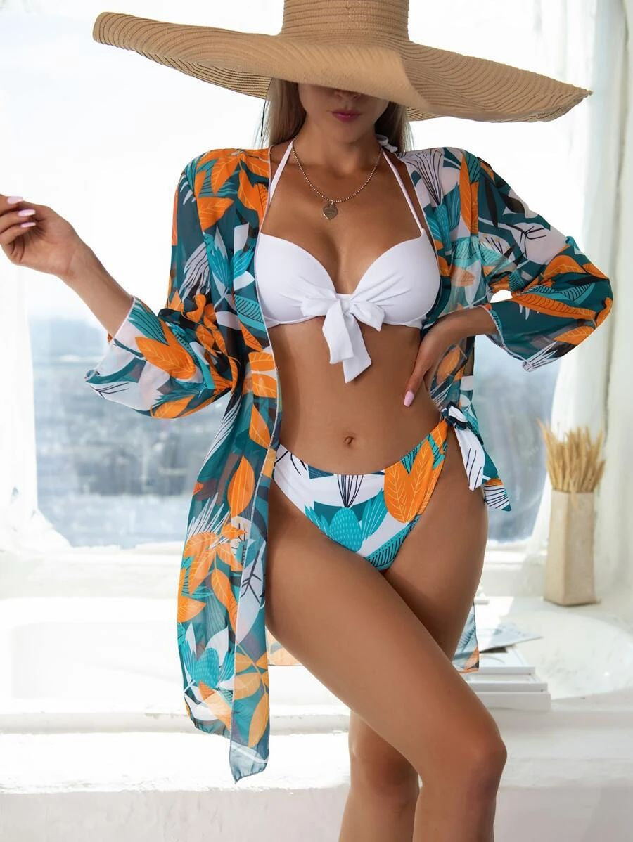 Women'S Three-Piece Bikini Mesh Split Swimsuit